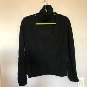Thick Knit Turtleneck Sweater w/ Exposed Chest